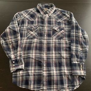 Vintage Mens Ely Cattleman Striped Pearl Snap Western Flannel Shirt Size Medium